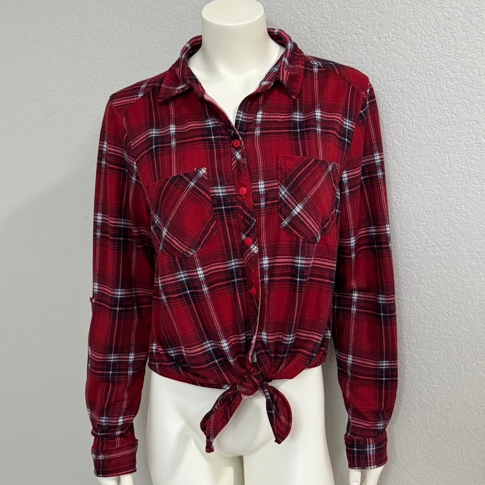 Upcycled Plaid Butterfly Crop Shirt - Picture 5 of 6